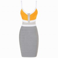 Slim Fit Gallus Design Color Block Backless Bandage Dress For Women